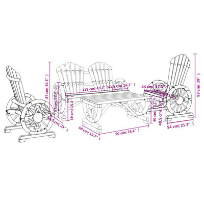 vidaXL Set Salotto da Giardino 4 pz in Legno Massello di Abete