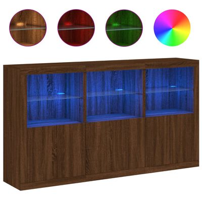 vidaXL Credenza con Luci LED Rovere Marrone 181,5x37x100 cm