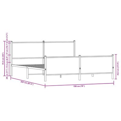 vidaXL Giroletto senza Materaso in Metallo Rovere Marrone 193x203 cm