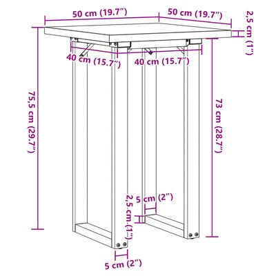 vidaXL Tavolo da Pranzo Telaio a O 50x50x75,5 cm Massello Pino e Ghisa