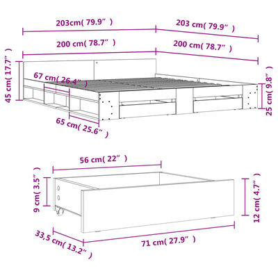 vidaXL Giroletto con Cassetti Bianco 200x200 cm in Legno Multistrato