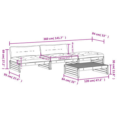 vidaXL Set Divani da Giardino 4 pz con Cuscini in Legno Massello ambra