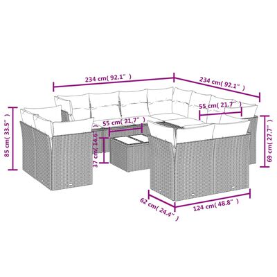 vidaXL Set Divani da Giardino 12 pz con Cuscini Nero in Polyrattan