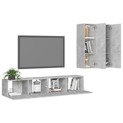 vidaXL Set di Mobili Porta TV 4 pz Grigio Cemento in Legno Multistrato