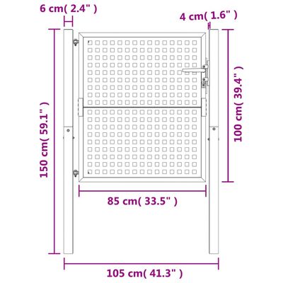 vidaXL Cancello Giardino Antracite 105x125 cm in Acciaio