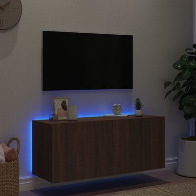 vidaXL Mobile TV a Parete con Luci LED Rovere Marrone 100x35x41 cm