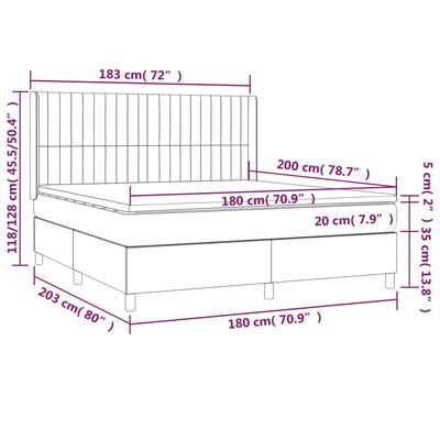 vidaXL Giroletto a Molle con Materasso Grigio Chiaro 180x200cm Velluto