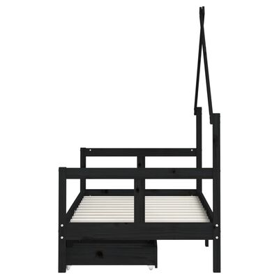 vidaXL Giroletto per Bambini con Cassetti Nero 80x160 cm Massello Pino