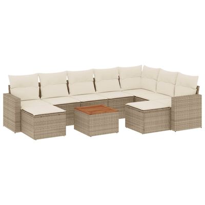 vidaXL Set Divano da Giardino 10 pz con Cuscini Beige in Polyrattan