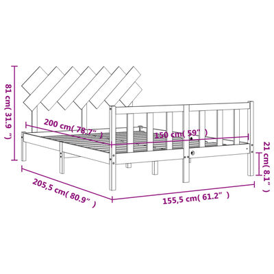 vidaXL Giroletto con Testiera Grigio King Size in Legno Massello