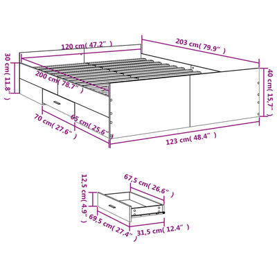 vidaXL Giroletto Cassetti Rovere Sonoma 120x200 cm Legno Multistrato