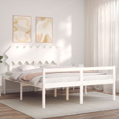 vidaXL Letto per Anziani con Testiera Bianco 160x200 cm Legno Massello