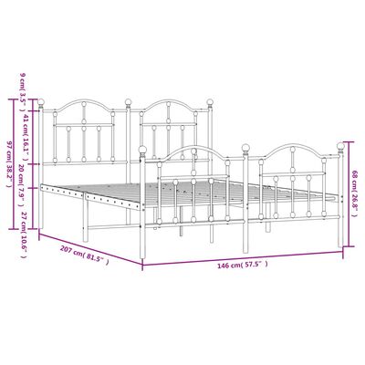 vidaXL Giroletto con Testiera e Pediera Metallo Bianco 140x200 cm