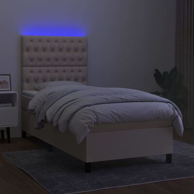 vidaXL Letto a Molle con Materasso e LED Crema 100x200cm in Tessuto