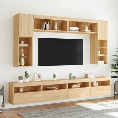 vidaXL Set Mobili TV a Muro 8 pz con Luci LED Rovere Sonoma