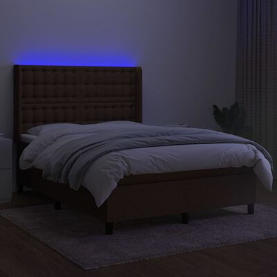 vidaXL Letto a Molle Materasso e LED MarroneScuro 140x190cm in Tessuto