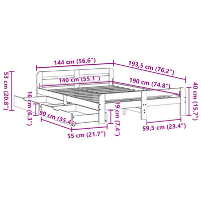 vidaXL Letto senza Materasso 140x190 cm in Legno Massello di Pino