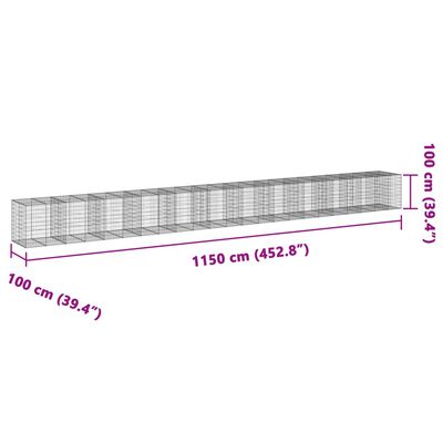 vidaXL Cesto Gabbione con Copertura 1150x100x100 cm in Ferro Zincato