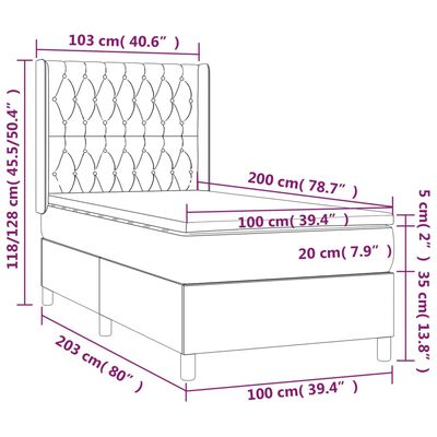 vidaXL Giroletto a Molle con Materasso Nero 100x200 cm in Tessuto