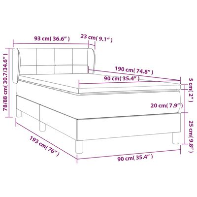 vidaXL Giroletto a Molle con Materasso Grigio Chiaro 90x190 cm Velluto