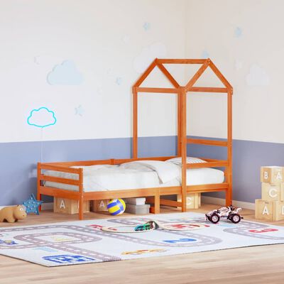 vidaXL Tetto Letto Bambini Marrone Cera 98x70x176,5 cm Massello Pino