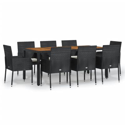 vidaXL Set da Pranzo da Giardino 9 pz con Cuscini Nero in Polyrattan