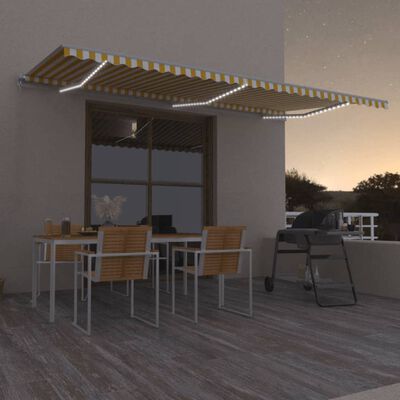 vidaXL Tenda da Sole Retrattile Manuale e LED 600x300cm Gialla Bianca