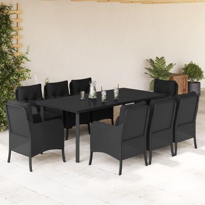 vidaXL Set da Pranzo da Giardino 9 pz con Cuscini Nero in Polyrattan