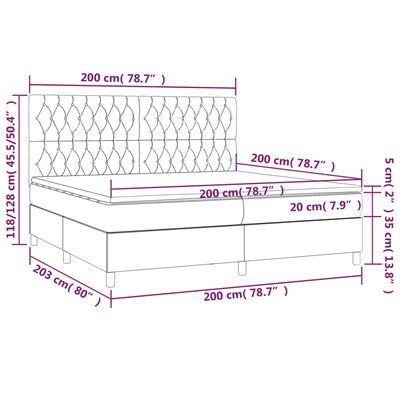 vidaXL Letto a Molle Materasso e LED Grigio Chiaro 200x200 cm Tessuto