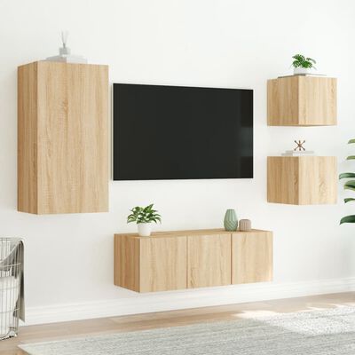 vidaXL Mobili TV a Muro con LED 5pz Rovere Sonoma Legno Multistrato