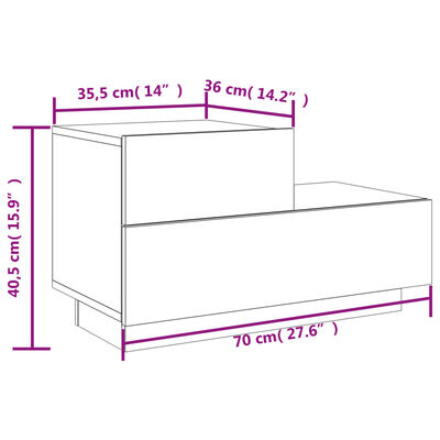 vidaXL Comodino con Luci LED Rovere Marrone 70x36x40,5 cm