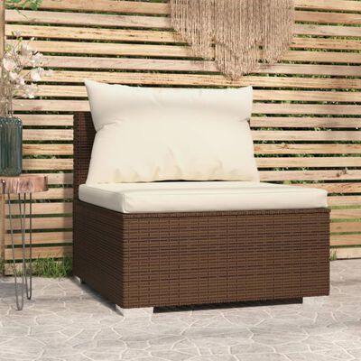 vidaXL Divano Centrale da Giardino con Cuscini in Polyrattan Marrone