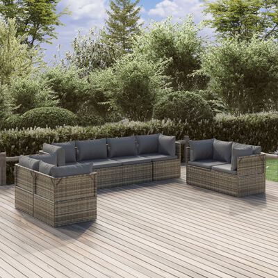 vidaXL Set Divani da Giardino 8 pz con Cuscini in Polyrattan Grigio