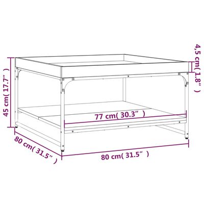 vidaXL Tavolino Grigio Sonoma 80x80x45 cm in Legno Multistrato e Ferro