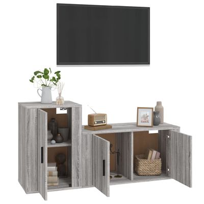 vidaXL Set Mobili Porta TV 2 pz Grigio Sonoma in Legno Multistrato