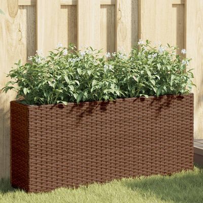 vidaXL Fioriere da Giardino con 2 Vasi Marrone 90x20x40 cm Polyrattan