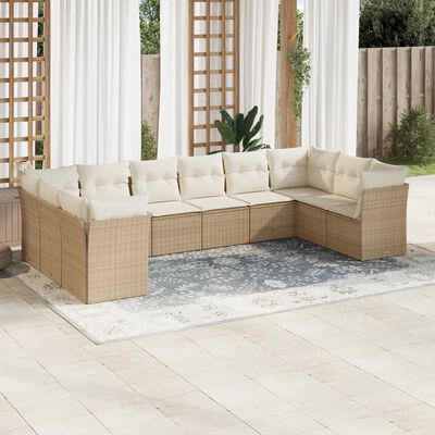 vidaXL Set Divano da Giardino 10 pz con Cuscini Beige in Polyrattan