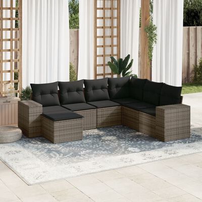 vidaXL Set Divani da Giardino 7 pz con Cuscini Grigio in Polyrattan