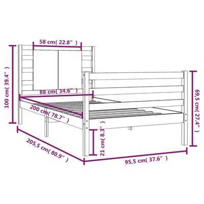 vidaXL Giroletto senza Materasso Bianco 90x200 cm Legno Massello Pino