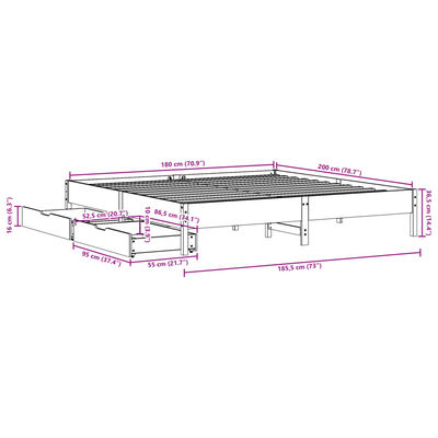 vidaXL Letto senza Materasso Bianco 180x200 cm Legno Massello di Pino