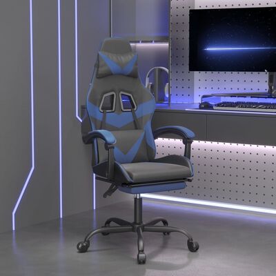 vidaXL Sedia da Gaming Girevole con Poggiapiedi Nero e Blu Similpelle