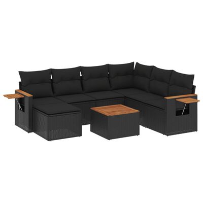 vidaXL Set Divani da Giardino con Cuscini 8 pz Nero in Polyrattan