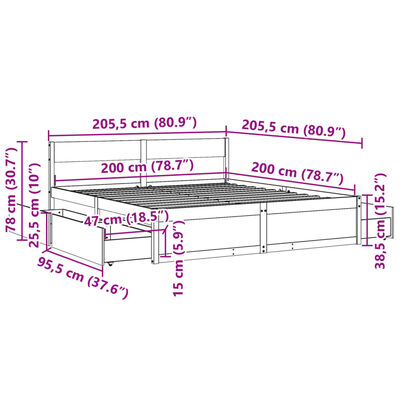 vidaXL Letto senza Materasso Marrone Cera 200x200 cm in Legno di Pino