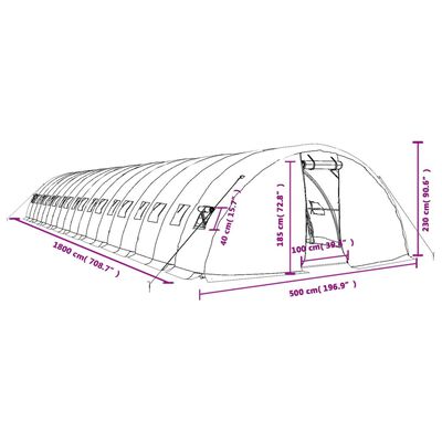 vidaXL Serra con Telaio in Acciaio Verde 90 m² 18x5x2,3 m