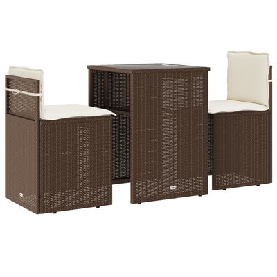 vidaXL Set Bistrò 3 pz con Cuscini Marrone in Polyrattan