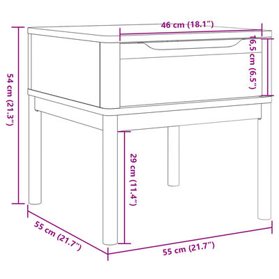 vidaXL Tavolo per Lampada FLORO Grigio 55x55x54 cm Legno Massello Pino