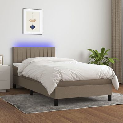 vidaXL Letto a Molle con Materasso e LED Tortora 90x200 cm in Tessuto