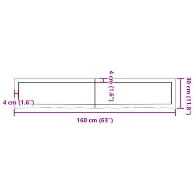 vidaXL Piano Bagno 160x30x(2-6) cm in Legno Massello Non Trattato