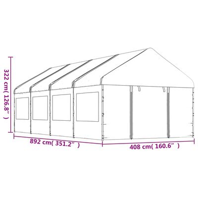 vidaXL Gazebo con Tetto Bianco 8,92x4,08x3,22 m in Polietilene