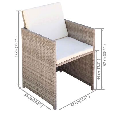 vidaXL Set da Bistrot 3 pz con Cuscini in Polyrattan Beige